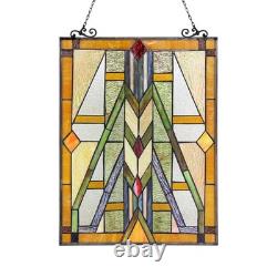 Stained Glass Tiffany Style Mission Design Hanging Window Panel Suncatcher