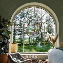 Stained Glass Tiffany Style Round Geometric Window Panel Handcrafted Suncatcher
