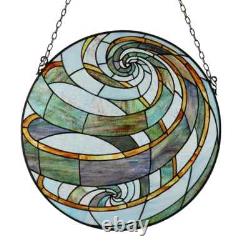 Stained Glass Tiffany Style Round Geometric Window Panel Handcrafted Suncatcher