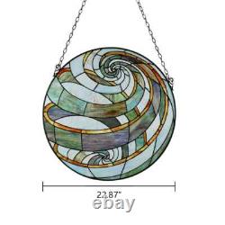 Stained Glass Tiffany Style Round Geometric Window Panel Handcrafted Suncatcher