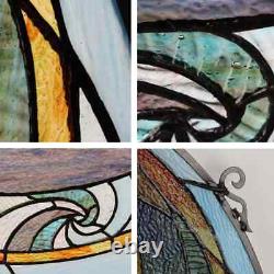 Stained Glass Tiffany Style Round Geometric Window Panel Handcrafted Suncatcher