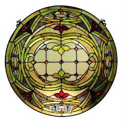 Stained Glass Tiffany Style Round Window Panel Cut Glass Victorian Handcrafted