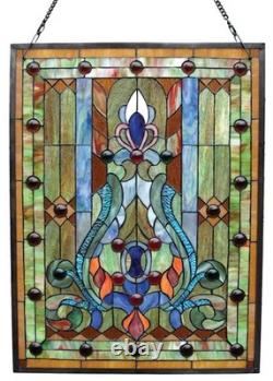 Stained Glass Tiffany Style Victorian Design Hanging Window Panel Suncatcher