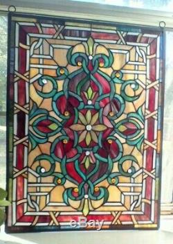 Stained Glass Tiffany Style Window Panel 18 x 24 Handcrafted