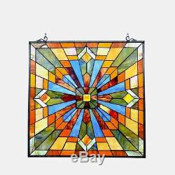 Stained Glass Tiffany Style Window Panel Arts & Crafts Mission Design 24 x 24
