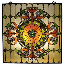 Stained Glass Tiffany Style Window Panel Arts & Crafts Mission Design 25 x 25