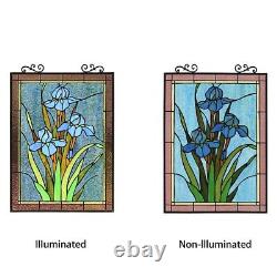 Stained Glass Tiffany Style Window Panel Blue Iris Floral Flower Design