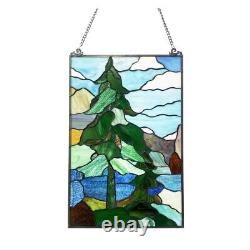 Stained Glass Tiffany Style Window Panel Colorful Summer Forest Tree Design