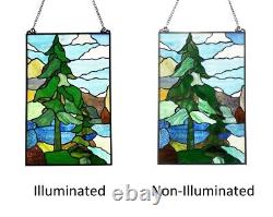 Stained Glass Tiffany Style Window Panel Colorful Summer Forest Tree Design