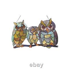 Stained Glass Tiffany Style Window Panel Family Of Owls LAST ONE THIS PRICE