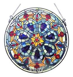 Stained Glass Tiffany Style Window Panel Handcrafted 20 Round Victorian Design