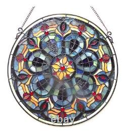 Stained Glass Tiffany Style Window Panel Handcrafted 20 Round Victorian Design
