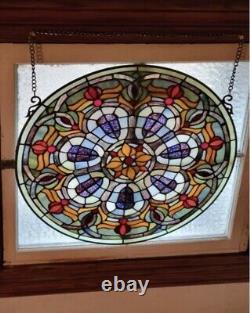 Stained Glass Tiffany Style Window Panel Handcrafted Round Victorian Design 20