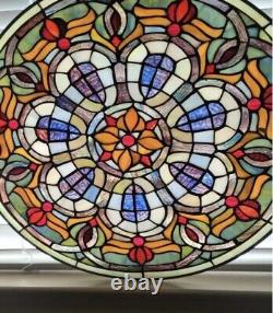 Stained Glass Tiffany Style Window Panel Handcrafted Round Victorian Design 20