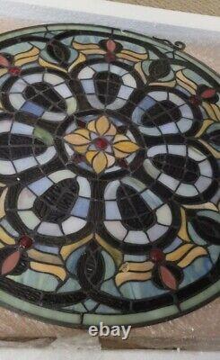 Stained Glass Tiffany Style Window Panel Handcrafted Round Victorian Design 20