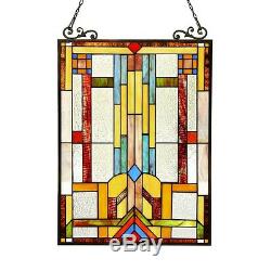 Stained Glass Tiffany Style Window Panel Mission Arts & Crafts 17.5 x 25