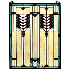 Stained Glass Tiffany Style Window Panel Mission Arts & Crafts 17.6 x 24.25