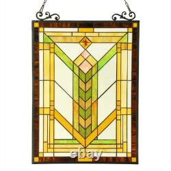 Stained Glass Tiffany Style Window Panel Mission Arts & Crafts Design 18 x 24