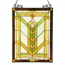 Stained Glass Tiffany Style Window Panel Mission Arts & Crafts Design 18 x 24