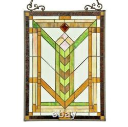 Stained Glass Tiffany Style Window Panel Mission Arts & Crafts Design 18 x 24