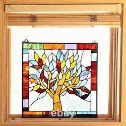 Stained Glass Tiffany Style Window Panel Multicolor Mystical Tree Suncatcher