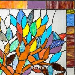 Stained Glass Tiffany Style Window Panel Multicolor Mystical Tree Suncatcher