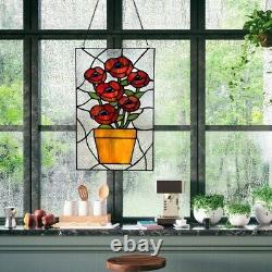 Stained Glass Tiffany Style Window Panel Red Peony/Poppy Window 10 W x 16 H