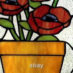 Stained Glass Tiffany Style Window Panel Red Peony/Poppy Window 10 W x 16 H