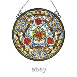 Stained Glass Tiffany Style Window Panel Rose Flower Floral Design 23.9D