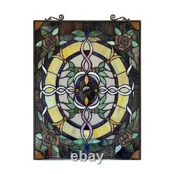 Stained Glass Tiffany Style Window Panel Rose Flower Floral Design 24.8H