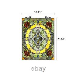 Stained Glass Tiffany Style Window Panel Rose Flower Floral Design 24.8H