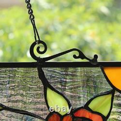 Stained Glass Tiffany Style Window Panel Rose Flower Floral Design 24.8H