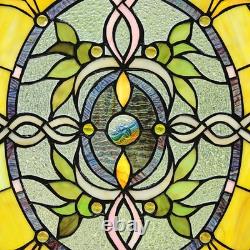 Stained Glass Tiffany Style Window Panel Rose Flower Floral Design 24.8H