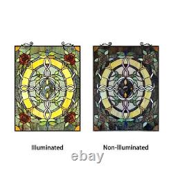 Stained Glass Tiffany Style Window Panel Rose Flower Floral Design 25H
