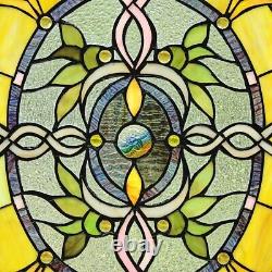Stained Glass Tiffany Style Window Panel Rose Flower Floral Design 25H
