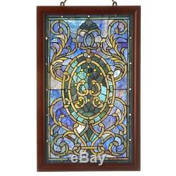 Stained Glass Tiffany Style Window Panel Suncatcher with Wood Frame