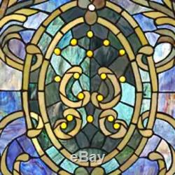 Stained Glass Tiffany Style Window Panel Suncatcher with Wood Frame