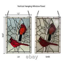 Stained Glass Tiffany Style Window Panel Two Red Cardinals 12 x 18.5 Suncatcher