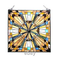 Stained Glass Tiffany Style Window Panel Victorian Mission Design 23 x 23