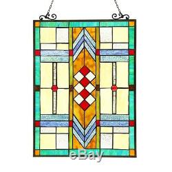 Stained Glass Tiffany Style Window Panels Arts & Crafts PAIR Handcrafted