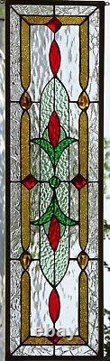 Stained Glass Transom HANGING PANEL 32 X 10 including Hooks BRASS Frame