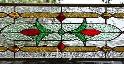 Stained Glass Transom HANGING PANEL 32 X 10 including Hooks BRASS Frame