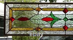 Stained Glass Transom HANGING PANEL 32 X 10 including Hooks BRASS Frame