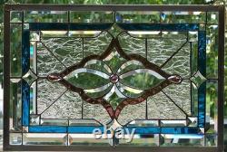 Stained Glass Transom window HANGING PANEL 24 1/2 X 17 1/2 incl hooks