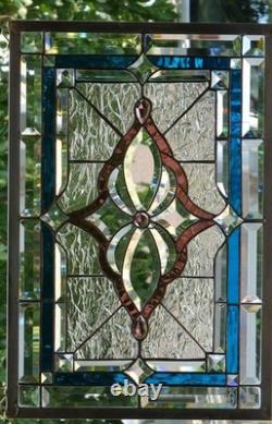 Stained Glass Transom window HANGING PANEL 24 1/2 X 17 1/2 incl hooks