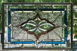 Stained Glass Transom window HANGING PANEL 24 1/2 X 17 1/2 incl hooks