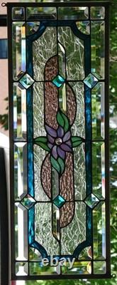 Stained Glass Transom window HANGING PANEL 28 X 11 incl hooks