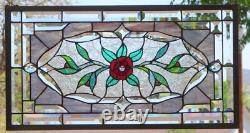 Stained Glass Transom window HANGING PANEL 29 X 16 1/2 incl hooks