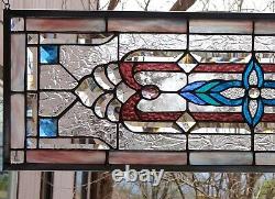 Stained Glass Transom window HANGING PANEL 31 1/8 X 11 including hooks