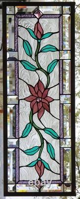 Stained Glass Transom window HANGING PANEL 32 1/2 X 13 incl hooks